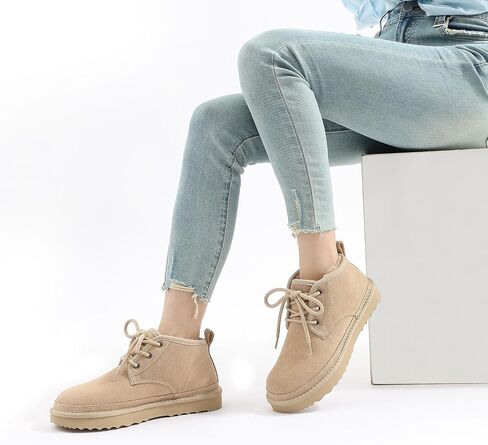 Fur Lined Ankle Boots for Women Genuine Suede Lace Up Snow Boots | Warm Comfortable Mini Boot, Soft Fuzzy Winter Short Slippers Boots in Saudi Arabia