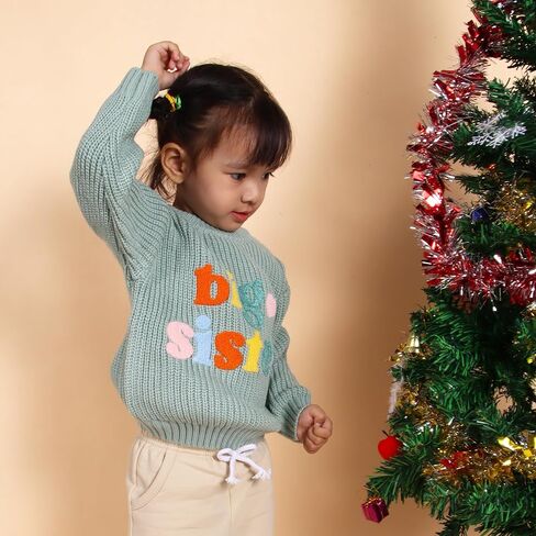 CM C&M WODRO Big Sister Outfit Toddler Baby Girl Knit Sweater Embroidery Crewneck Pullover Sweatshirt Top Fall Winter Clothes in Kuwait