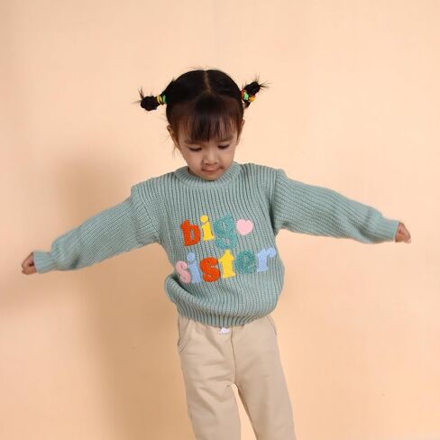 CM C&M WODRO Big Sister Outfit Toddler Baby Girl Knit Sweater Embroidery Crewneck Pullover Sweatshirt Top Fall Winter Clothes in Kuwait