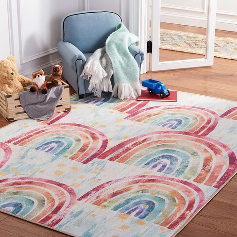 سجادة SAFAVIEH Kids Playhouse Collection - 3'3" x 5'3"، أزرق وعاجي، غير قابلة للتساقط، قابلة للغسل في الغسالة ومقاومة للانزلاق، مثالية للمناطق ذات حركة المرور العالية للأولاد والبنات في غرفة اللعب، الحضانة (KPH252M) in Saudi Arabia