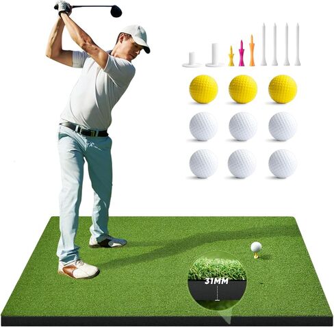 Golf Hitting Mat, 5x4ft Artificial Golf Dual- Turf Practice Mat for Outdoor & Indoor Training, Thicken Golf Hitting Training Matt with 9 Golf Balls 9 Golf Tee for Backyard in Saudi Arabia
