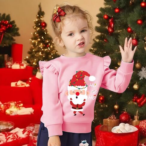 Girl Sweatshirts Christmas Toddler Crewneck Long Sleeve Pullover Snowman Cotton Santa Claus Graphic Top Sweater Top 2-7T in Kuwait