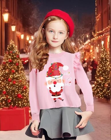 Girl Sweatshirts Christmas Toddler Crewneck Long Sleeve Pullover Snowman Cotton Santa Claus Graphic Top Sweater Top 2-7T in Kuwait