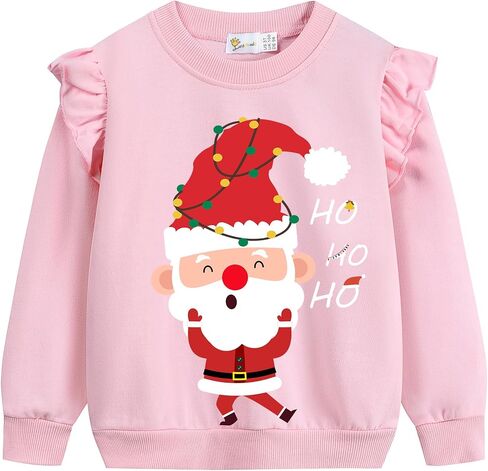 Girl Sweatshirts Christmas Toddler Crewneck Long Sleeve Pullover Snowman Cotton Santa Claus Graphic Top Sweater Top 2-7T in Kuwait