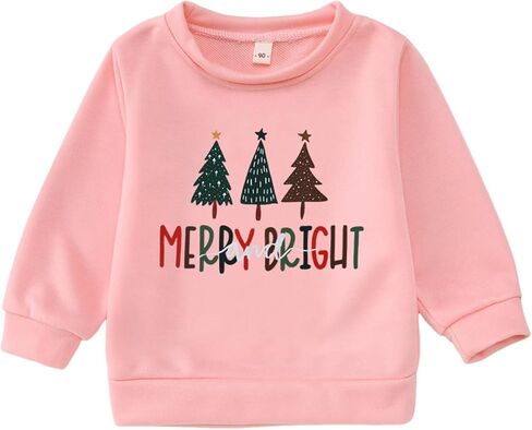 Christmas Sweatshirts Toddler Boy Girl Merry and Bright Shirt Christmas Tree Crewneck Pullover Tops Holiday Outfit in Kuwait