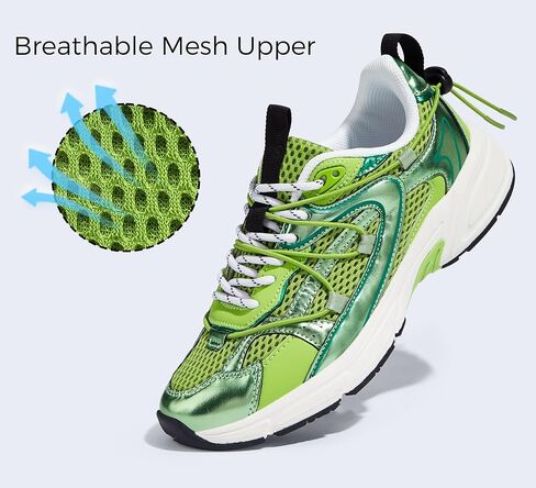 LUCKY STEP Women's Fashion Walking Shoes Running Platform Mesh Casual Sport Gym Work Adjustable Lace Lifestyle Stylish Trendy Athletic Tennis Shoes in Saudi Arabia