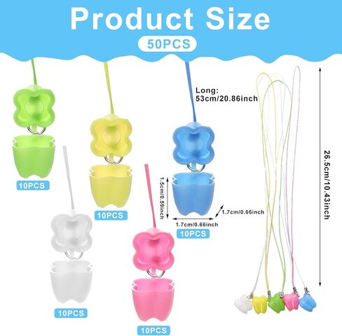 50 Pcs Tooth Saver Necklaces Milk Teeth Storage Box Necklace Tooth Necklace Little Box for Lost Teeth Lovely Baby Milk Tooth Fairy Save Box School Classroom Party Supply in Saudi Arabia