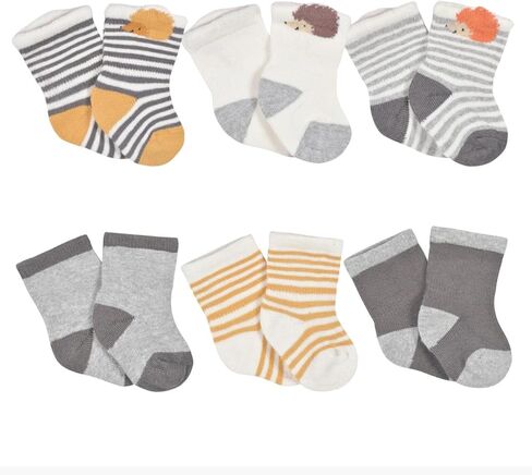 Gerber 6-Pack Baby Boys Hedgehog With Wiggle Proof Socks, 0-6 Months in Saudi Arabia