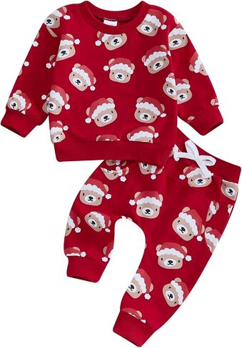 NZNDSHD Baby Boy Christmas Outfit Truck Christmas Tree Snowman Print Long Sleeve Sweatshirts Pants 2Pcs Clothes Set in Saudi Arabia
