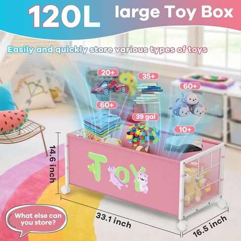 Toy Box Storage, 180L Extra Large Toy Chest with 360° Wheels, Oxford Cloth Metal Toy Box for Boys, Girls, Stuffed Animals, Clothes, Bedroom, Living Room (Pink) in Saudi Arabia