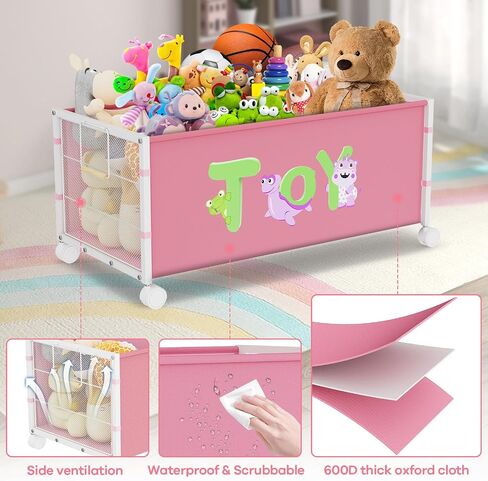 Toy Box Storage, 180L Extra Large Toy Chest with 360° Wheels, Oxford Cloth Metal Toy Box for Boys, Girls, Stuffed Animals, Clothes, Bedroom, Living Room (Pink) in Saudi Arabia