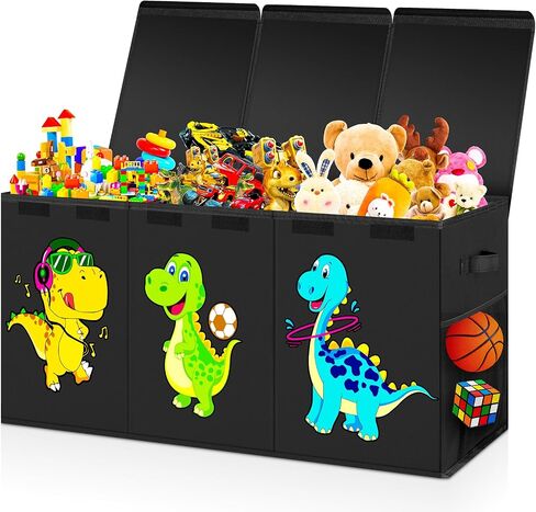 Large Toy Storage Box, Collapsible Dinosaur Kids Toy Storage Organizer, Nursery Bins Boxes Storage Basket with Lid, Toy Chest Trunk for Boys, Girls, Living Room, Playroom, 40"x14"x16", Black in Kuwait