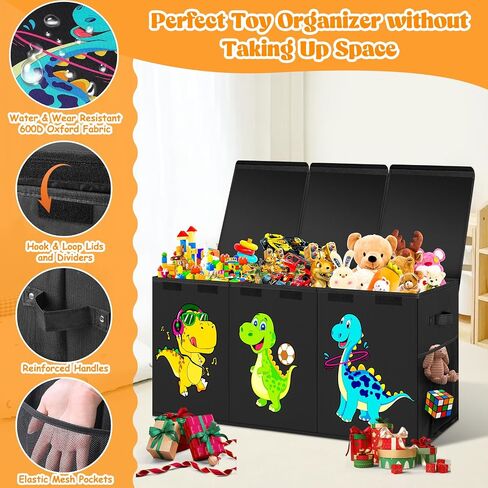 Large Toy Storage Box, Collapsible Dinosaur Kids Toy Storage Organizer, Nursery Bins Boxes Storage Basket with Lid, Toy Chest Trunk for Boys, Girls, Living Room, Playroom, 40"x14"x16", Black in Kuwait