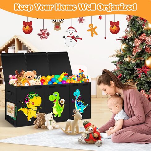 Large Toy Storage Box, Collapsible Dinosaur Kids Toy Storage Organizer, Nursery Bins Boxes Storage Basket with Lid, Toy Chest Trunk for Boys, Girls, Living Room, Playroom, 40"x14"x16", Black in Kuwait