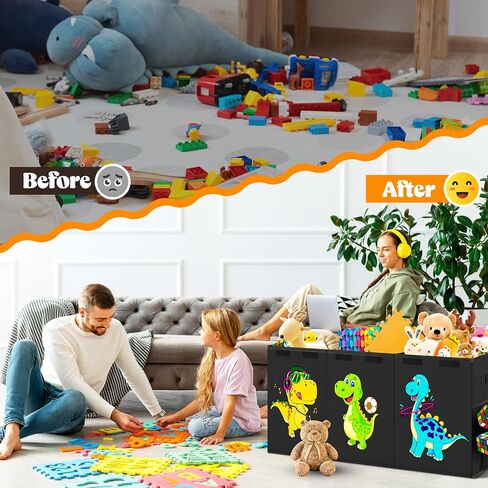 Large Toy Storage Box, Collapsible Dinosaur Kids Toy Storage Organizer, Nursery Bins Boxes Storage Basket with Lid, Toy Chest Trunk for Boys, Girls, Living Room, Playroom, 40"x14"x16", Black in Kuwait
