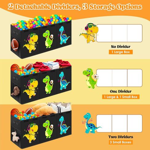 Large Toy Storage Box, Collapsible Dinosaur Kids Toy Storage Organizer, Nursery Bins Boxes Storage Basket with Lid, Toy Chest Trunk for Boys, Girls, Living Room, Playroom, 40"x14"x16", Black in Kuwait