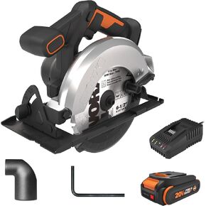 WORX 20V Cordless Electric Circular Saw 6-1/2'' Max. 2-3/16" Cutting Depth 4700 Rpm 0-50° Bevel Capacity 2.0 Ah Battery and Charger Included WX526L