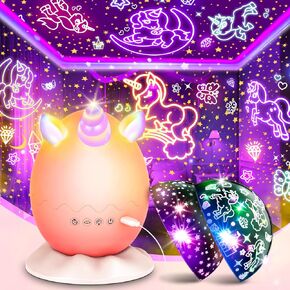 Unicorns Night Light for Girls: Unicorn Egg Star Projector Gifts for 3 4 5 6 7 8 9 10 Year Old Girls Toys with Unicorn & Star Theme Timer for Kids Age 3-5 4-6 6-8 8-10 Birthday Party Favor Decor