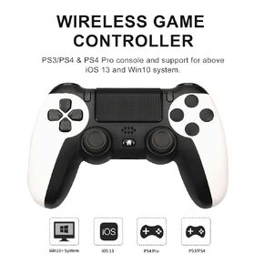 وحدة تحكم Snail Bear اللاسلكية لجهاز PS4، وحدة تحكم ألعاب متوافقة مع Playstation 3، Playstation4/Pro، Android، اهتزاز مزدوج، صوت، مستشعر حركة سداسي المحاور (أبيض)