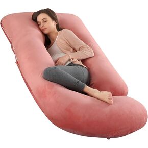 cauzyart Pregnancy Pillows for Sleeping U-Shape Full Body Pillow and Maternity Support - for Back, HIPS, Legs, Belly for Pregnant Women with Removable Bean Velvet Cover(Pink)
