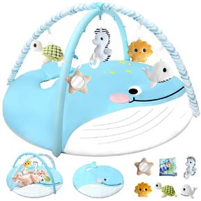 Baby Play Gym Mat, Tummy Time Mat with 6 Detachable Toys，Washable Baby Activity Play Mat for Hearing,Visual, Sensory, Motor Development, Easy to Install & Clean, Baby Essentials Gift