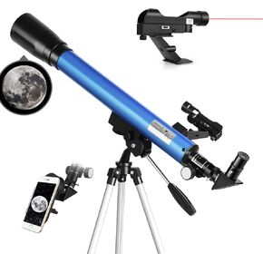 Telescope with Red Dot Finder, 50/600MM Astronomical Refracting Telescope with Retractable Tripod, Multi-Coated High Transmission Telescope for Beginners with Phone Adapter