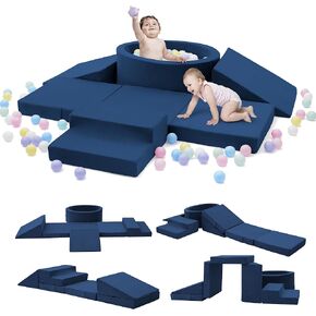 Foam Climbing Blocks with Ball Pit & Stairs for Toddlers Aged 1-3 -Soft Playset for Indoor Crawling, Foam Playground Set for Baby to Active Playing Inside -(Balls NOT Included),Grey
