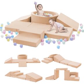 Foam Climbing Blocks with Ball Pit & Stairs for Toddlers Aged 1-3 -Soft Playset for Indoor Crawling, Foam Playground Set for Baby to Active Playing Inside -(Balls NOT Included),Grey