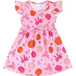 Halloween Thanksgiving Toddler Girl Dress Corn Candy Print Ruffle Bottom Casual Dress Winter Clothes 2-8Y