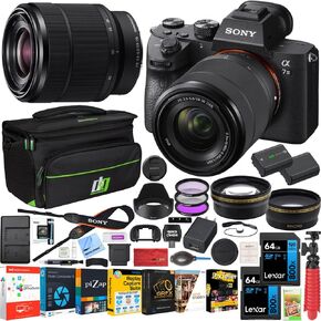Sony a7III Full Frame Mirrorless Camera with FE 28-70mm F3.5-5.6 OSS Lens Kit ILCE-7M3K/B (Renewed) Bundle with Telephoto and Wide-Angle Lens Set, 2X 64GB Memory Cards, Bag and Accessories (26 Items)