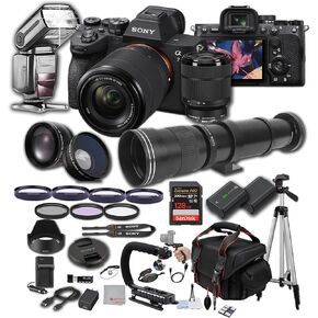 Sony A7 IV w/ 28-70mm Lens, 128GB Extreme Memory, 420-800mm Super Telephoto Lens, TTL Pro Flash, Filters, Lenses, Case Tripod, and More – Extreme Photo Bundle (42pc Bundle)
