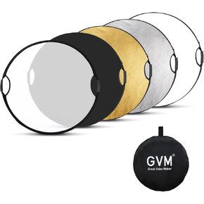 GVM 32"/80cm 5 in 1 Photography Reflector, Collapsible Round Light Reflector with Handle Grips, Portable Light Reflectors for Photography Studio Outdoor Portrait-Translucent/Black/Gold/Silver/White