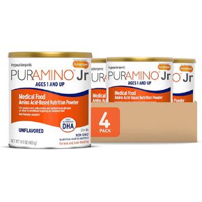 PurAmino Junior Hypoallergenic Toddler Drink, for Severe Food Allergies, Omega-3 DHA, Iron, Immune Support, Vanila Powder Can, 14.1 Oz
