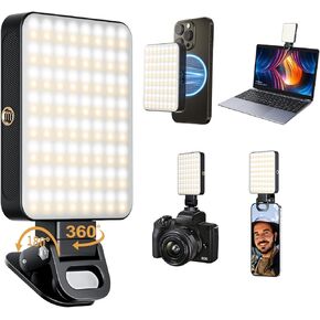 136 LED RGB Magnetic Selfie Light, gliship Portable 360° Full Color RGB Video Light Compatible with Magsafe Rechargeable Portable Clip Fill Light with 9 Lights Modes for Phone Camera Laptop Camera