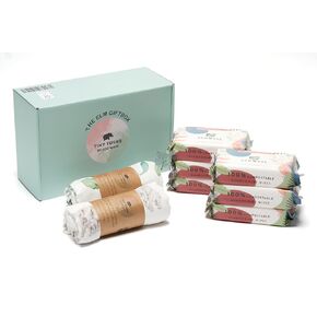 Eco Wave Tiny Tusk The Elm Gift Box | Baby Registry Search | New Born Baby Essentials Must Haves | Bamboo Baby Wipes and Baby Swaddle Blankets - 6 Pack (Sea)