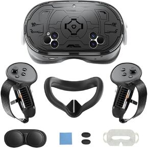 7 in 1 Accessories Bundle for 2024 Meta Quest 3s, Oculus Quest 3 S VR Headset Cover, Controller Grips Hand Strap, Face Pad Silicone Facial Interface, Lens Protector, Thumb Grip, Sweat Guard (Black)