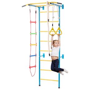 VEVOR Indoor Jungle Gym for Toddlers, 5-in-1 Climbing Playset with Carbon Steel Swedish Ladder, Wall Ladder, Pull-Up Bar, Rope Ladder, and Gymnastic Rings, Supports 220 lbs, Multicolor