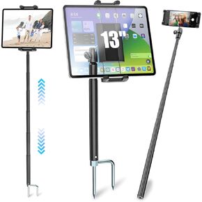 Monopod Tablet Holder for Outdoor [57" Metal Pole] Tripod Tablet Stand for Camping, Travel, Tablet Floor Stand for iPad Pro 12.9, Mini, Air, iPhone and 4-13" Tablet and Cellphonea