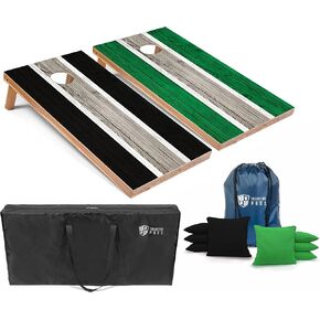 مجموعة ألواح ثقب الذرة المخططة خفيفة الوزن من Tailgating Pros - تتضمن لوحات تنظيم مقاس 4 × 2 بوصة، وأكياس فول، وحقائب حمل