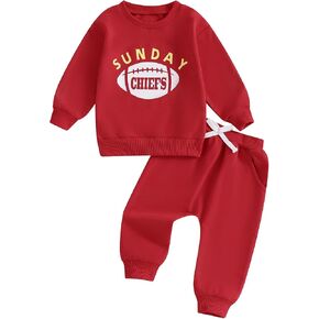 Toddler Baby Boy Girl Football Outfit SUNDAY CHIEFS Long Sleeve Sweatshirt Jogger Pants Set 2pcs Fall Winter Clothes in Kuwait