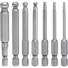 HARFINGTON 7pcs Ball End Hex Screwdriver Bit Set QT2.0/QT2.5/QT3.0/QT4.0/QT5.0/QT6.0/QT8.0 S2 Steel 1/4" Hex Shank 2.6" Length Magnetic Hexagon Head Power Drill Bits