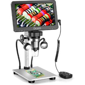 7'' Digital Microscope 1200X, 12MP 1080P Photo/Video Microscope for Adults Soldering Coins,Metal Stand,Wired Remote,10 LED Fill Lights,PC View,Windows/Mac - Black