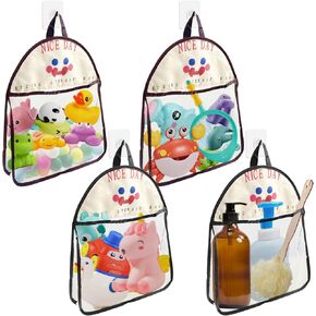 Mesh Bath Toy Organizer, 4 Pack Bathtub Toy Storage Holder Hanging Quick Access Bath Toy Holder For Bathtub Quick Dry Kids Bath Toy Storage for Tub Mesh Shower Games Bath Tub Accessory