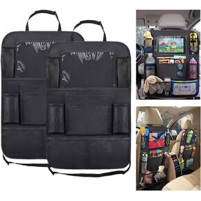[2 pack] Car Backseat Organizer,Kick Mats Back Seat Protector with Clear Tablet Stand,Storage Compartments,Transparent Touchscreen Holder,Bottle Pockets,Essential for Travel (Black)