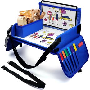 Kids Travel Tray for Toddler Car Seat, Carseat Table Tray for Kids Road Trip Activities, Car Trays for Kids Roadtrip Essentials, Toddler Lap Desk Organizer for Airplane - Black