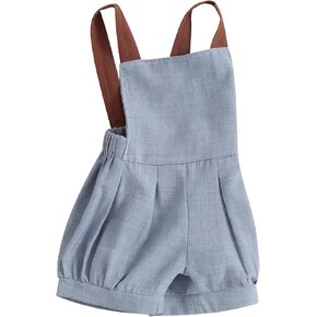 Qiylii Toddler Baby Boy Backless Cotton Linen Overall Short Jumpsuit Sleeveless Strap Suspender Overalls Summer Clothes