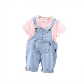 Infant Toddler Baby Boy Girl Clothes 2-Piece Set Adjustable Straps Jeans Overalls +Letter Cute T-Shirt Outfits