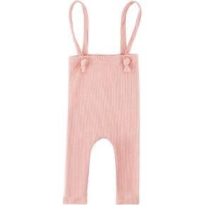 Baby Girls Boys Ribbed Overalls Solid Halter Backless Basic Cotton Overalls Pants.