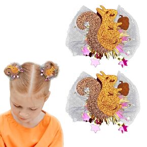 Thanksgiving Hair Bow Clips Cute Turkey Mesh Hair Clips Glitter Turkey Alligator Clips Fall Hair Accessories for Women Girls Thanksgiving Day Autumn Cheer Hairpins Hair Decoration Party Gift 2PCS