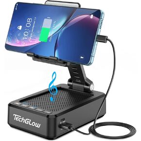 TechGlow Gifts for Men Women Foldable Cellphone Stand with Bluetooth Speaker and Power Bank Birthday Gift Idea for Mom Dad Cool Gadget Tech Gifts-White